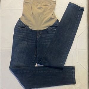Indigo Blue Straight Leg Jeans in Blue and Tan